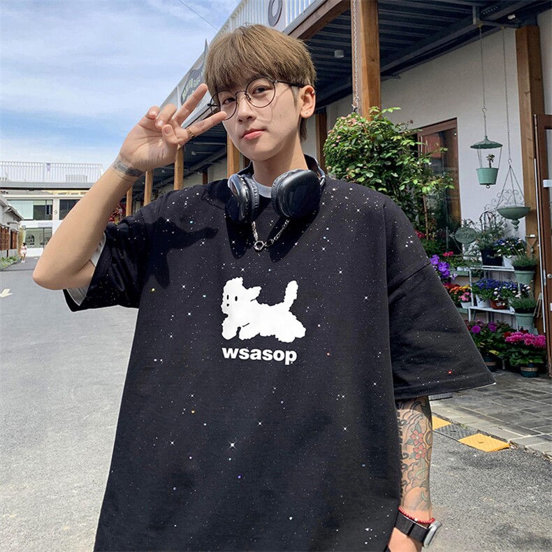 量大优供抖音视频支持得物配合二开美式满天星亮片短袖T恤MTX135,男装T恤,电商A486