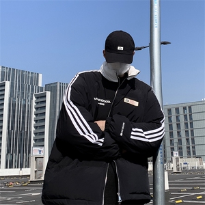 F42-P100 冬季新款宽松面包服潮美式条纹棉服男加厚棉袄外套图片