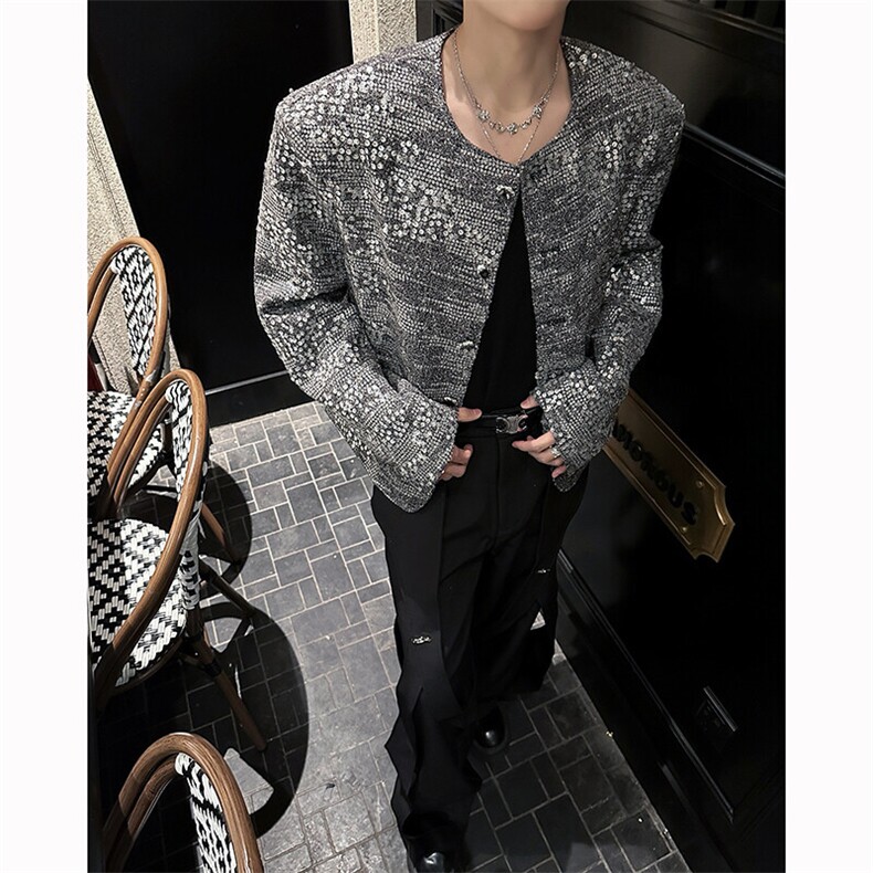 现货！25春季男士设计感夜店闪片小香风短款垫肩外套XXF21-P168,男装夹克,电商B288