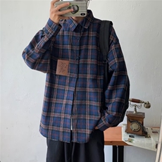 秋季潮牌男士格子衬衫新款嘻哈青少年休闲外套CS018-P32，男装衬衫，星座308B-2