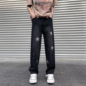 星星牛仔裤男春秋潮牌美式高街设计感宽松直筒休闲长裤N7202-P43图片