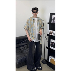 格子衬衫男长袖春秋季复古高街潮牌休闲宽松翻领衬衣C4068，男装衬衫，星座1116A（原606A-3）