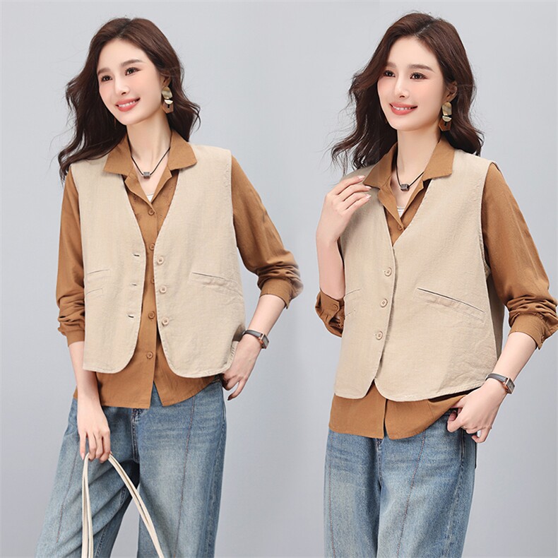2023秋装新款百搭棉麻马甲休闲女，女装马甲，小林双子