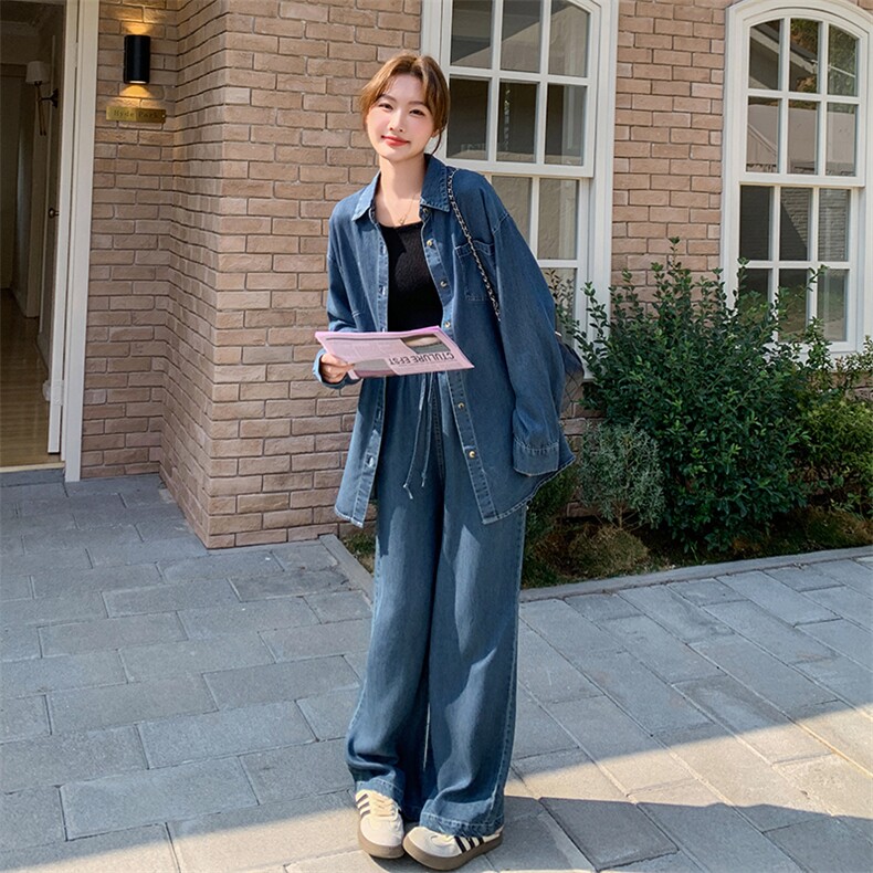 独特牛仔连衣裙女夏薄款2025新款小众设计感宽松假两件套装衬衫裙,女装套装/套裙,2C206