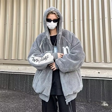 羊羔绒外套男秋冬季加绒保暖连帽棉衣青少年潮牌刺绣夹克冬装上衣，男装夹克，星座1210-1