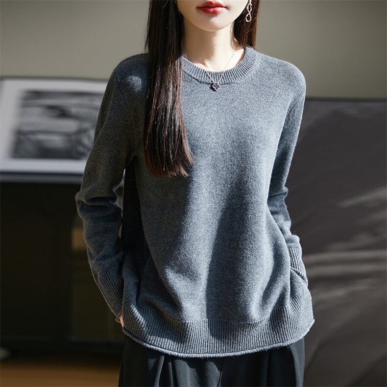 秋冬显瘦毛衣女宽松休闲打底针织圆领羊毛衫上衣,女装羊毛衫,朝思羊绒
