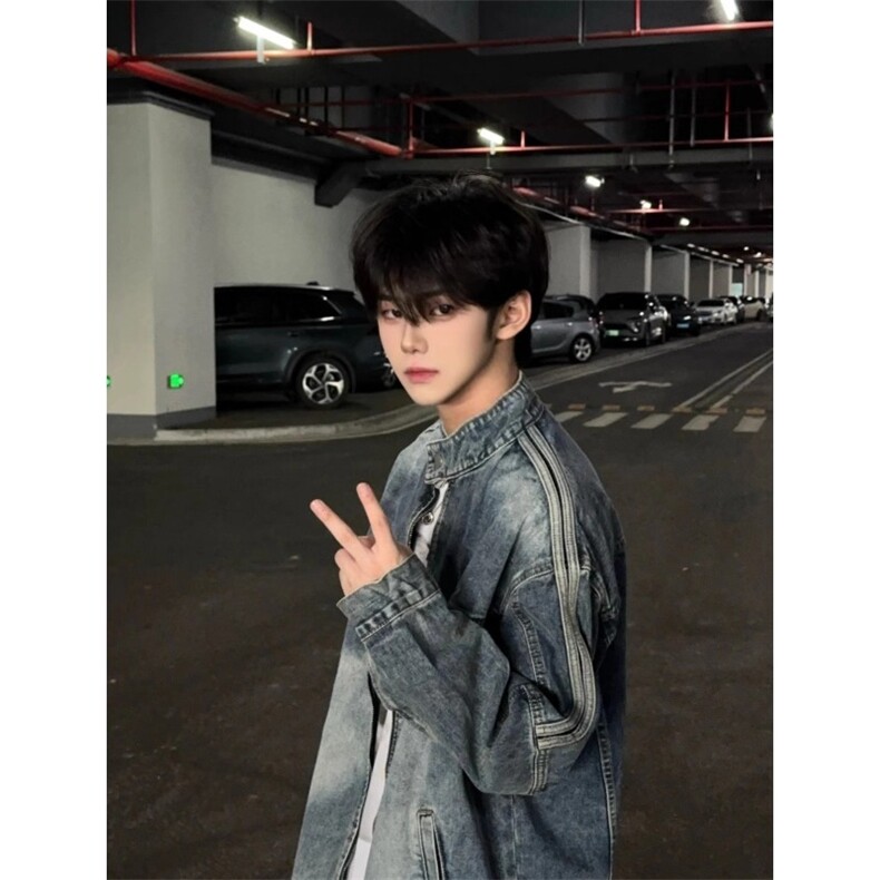 JK8946-P70美式牛仔外套男春秋水洗做旧潮牌夹克男痞帅刺绣拼接,男装工装外套,电商B323A