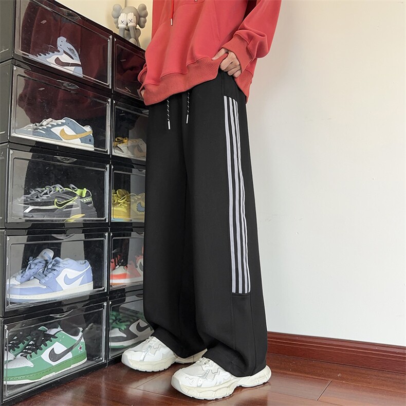 港风大码日系复古条纹阔腿休闲裤长裤男卫裤24XK66876特批40,男装休闲裤,电商A042
