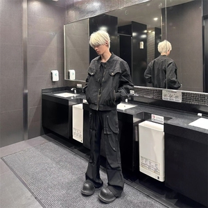 美式解构小众设计高级感微喇叭西裤男高街修身重磅垂感休闲裤长裤图片