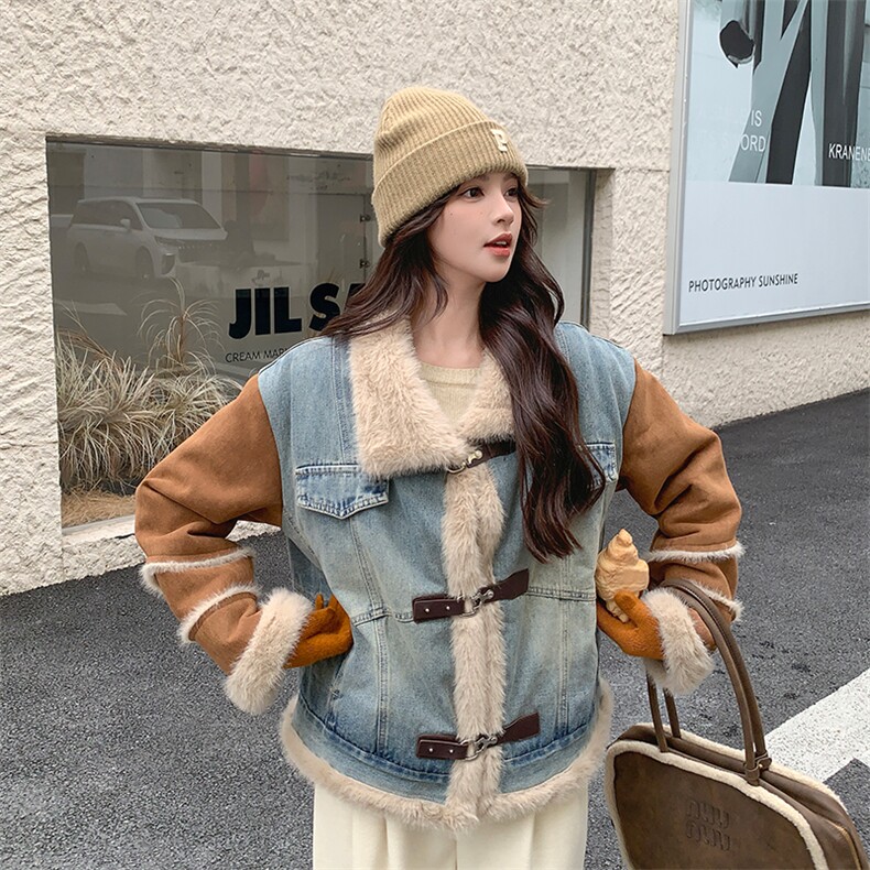 新品 牛仔拼接皮毛一体外套2C285-2620-P220-K328图片