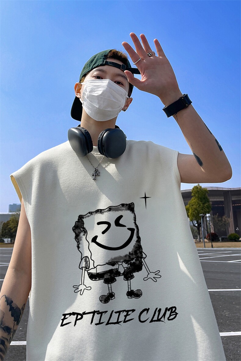 华夫格背心直播高品质重磅220克海绵宝宝印花HB7147-P25控38,男装背心/马甲,星座508（原C305）