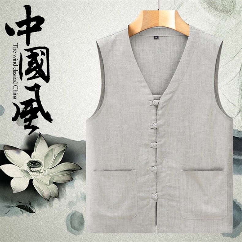 夏季透气清凉古风休闲无袖马甲风棉麻盘扣唐装556-P53,男装背心/马甲,星座1105-3