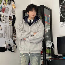 抖音得物高品质二开26春装美式重磅宽松结构双面连帽卫衣外套W68，女装短外套，电商A486