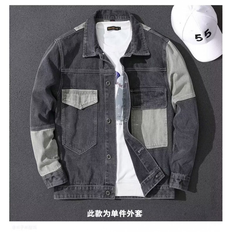 1506/QG130/P54秋冬新款浅色拼接工装休闲宽松夹克牛仔衣外套男,男装工装外套,星座1506
