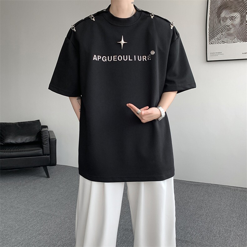 8XL-M夏季小众解构飞机扣一字肩设计稿短袖立体T恤卫衣男DX331P58,男装卫衣,电商D206-1