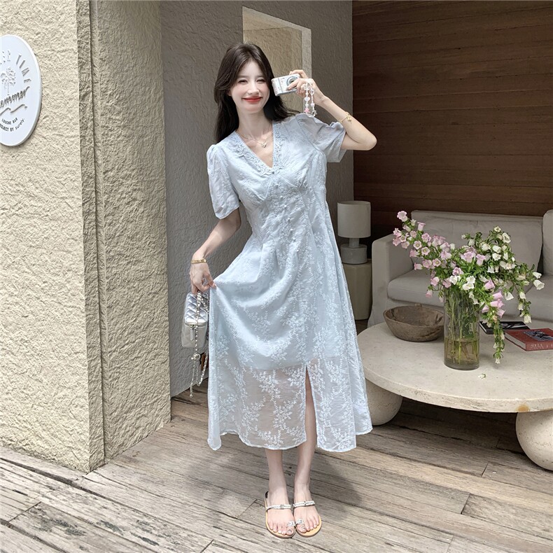 夏季法式温柔风精致重工刺绣+拼花边连衣裙女182A-8712P155K238,女装连衣裙,浙宝182A