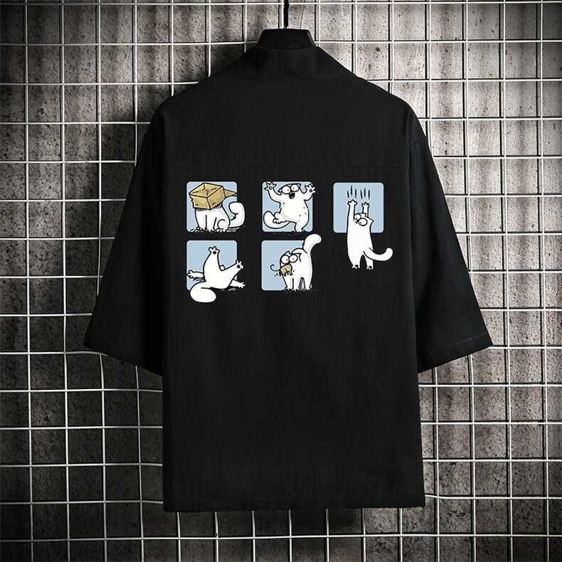 HF59097-P40风汉服男开衫外套七分袖道袍 网格挂拍图片