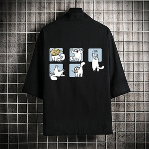 HF59097-P40风汉服男开衫外套七分袖道袍 网格挂拍图片
