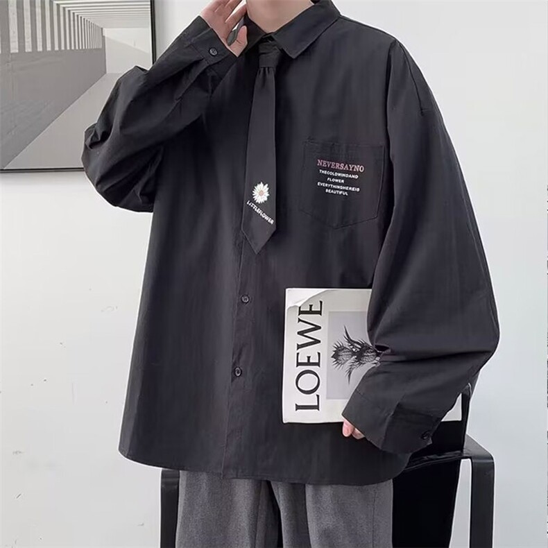 春秋季上衣新款日系长袖衬衫男感韩版潮流打底学院风dk制服衬衣,男装T恤,星座715-4
