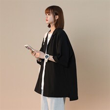 C6026/P35夏款2023新款中性风短袖衬衣男女大码开衩弹力衬衫控58，男装衬衫，电商A141