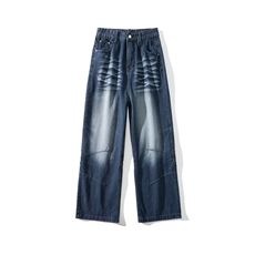 美式复古百搭垂感猫须微喇叭牛仔裤男女ins潮宽松直筒裤子，男装牛仔裤，星座410-6（原星座1304-1）
