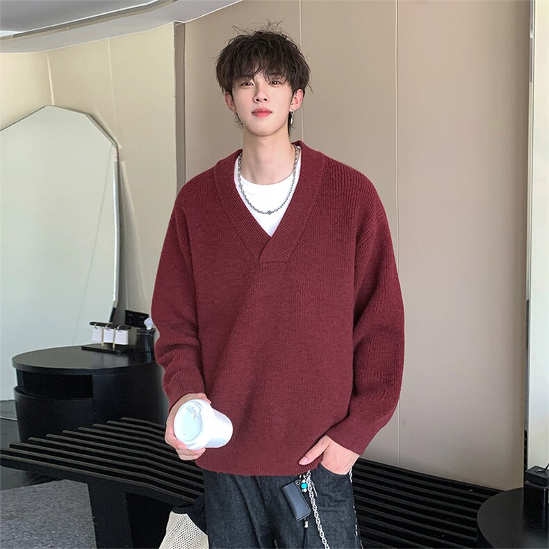 韩版简约纯色百搭毛衣秋冬宽松慵懒感针织衫男5Q3067-TP4588,男装针织衫/毛衣,电商A102