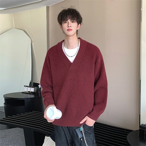 韩版简约纯色百搭毛衣秋冬宽松慵懒感针织衫男 5Q3067-TP4588图片