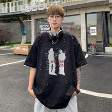 量大优供抖音视频支持得物配合二开美式满天星亮片短袖T恤MTX156，男装T恤，电商A486