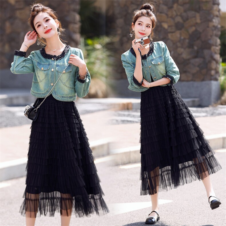 杨小卷法式网纱蛋糕裙半身裙仙女裙春长裙松紧腰a字裙黑白两色，女装套装/套裙，意芙