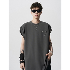 现货-原创-纽扣装饰背心痞帅坎肩休闲T恤短袖1016-1T347P27K49，男装背心/马甲，星座1016-1（原电商B408-1）