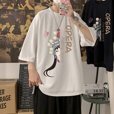 Q11161-P30京剧脸谱春夏季七分袖t恤男大码五分袖男短袖中袖，男装T恤，电商A040