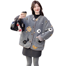 【24冬季跑量款`~有数据】90绒灰色立体花朵复古小香风外套，女装短外套，2C283