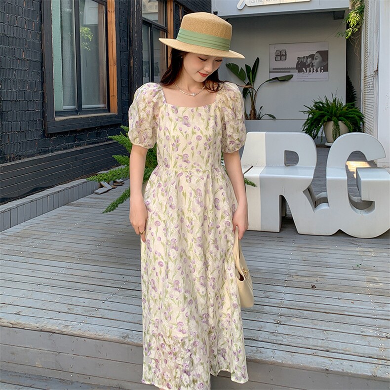 标准法式风情浪漫花色碎花连衣裙，女装连衣裙，MQ