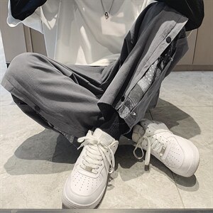 秋季炸街裤子痞帅排扣裤男潮直筒宽松休闲运动长裤潮流K3354-P35图片
