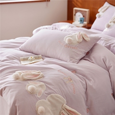 新款A类全棉水洗双层纱四件套-草莓兔系列，床品套件，一起卖家纺