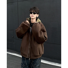 美式假两件工装连帽夹棉棉服复古宽松潮牌保暖外套，男装棉衣，星座410-7
