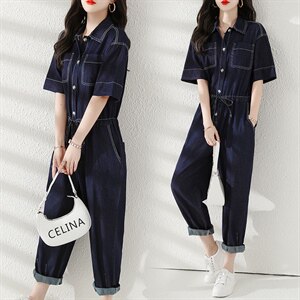2025夏季新款高级感牛仔连体裤小个子韩版工装连衣裤女气质显瘦，女装连体裤，梦懿尔