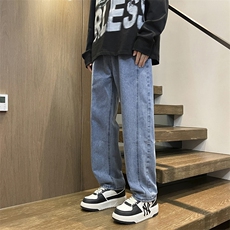 复古美式牛仔裤男春秋宽松坠感直筒裤潮流痞帅百搭长裤N00846-P43，男装牛仔裤，星座308B-1