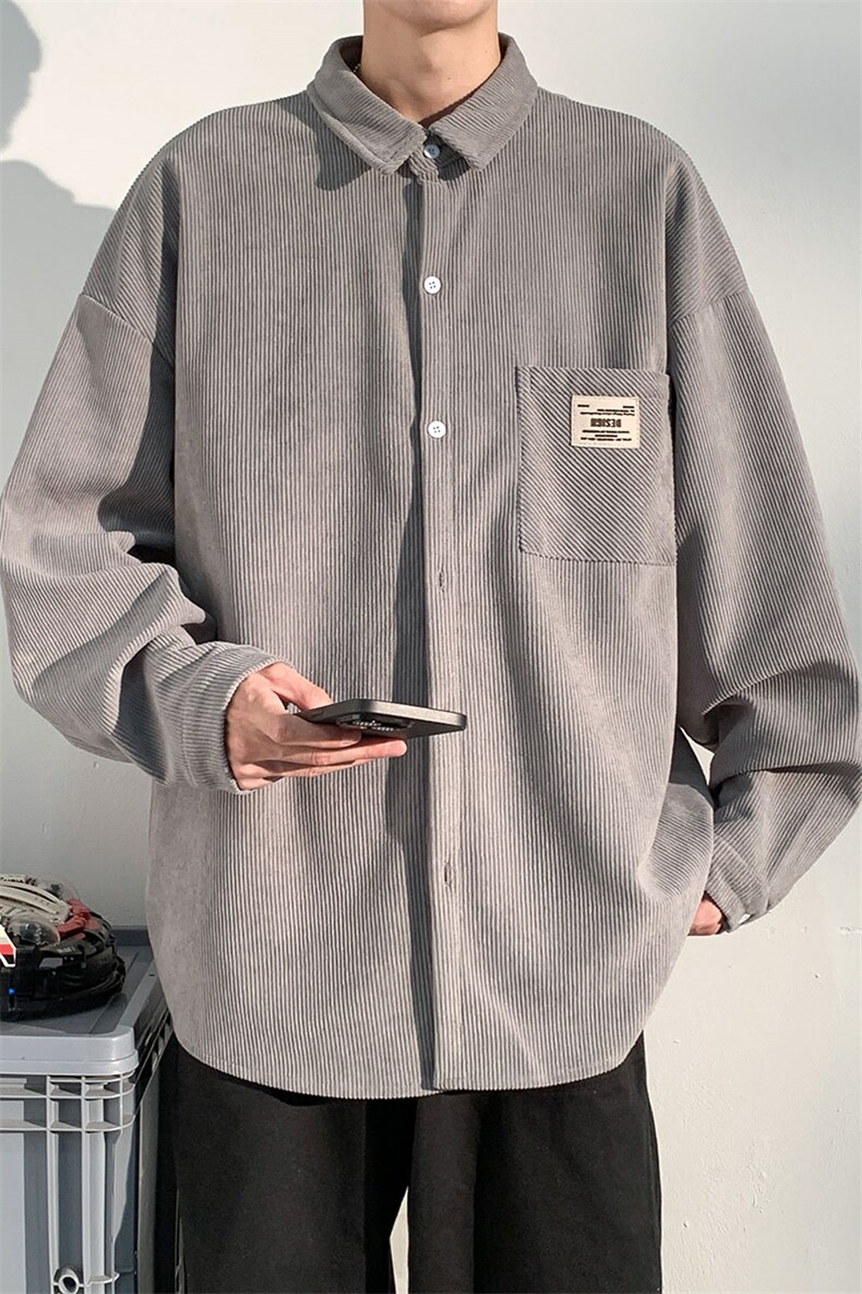衬衫男秋季新款港风大码宽松灯芯绒长袖衬衣CS025-P38(现货）,男装衬衫,星座214-3