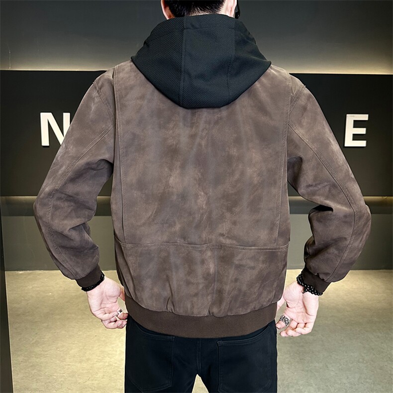 美式可脱卸连帽短款皮夹克男复古春秋棒球领美拉德机车P8801-P160,男装皮衣,电商A237