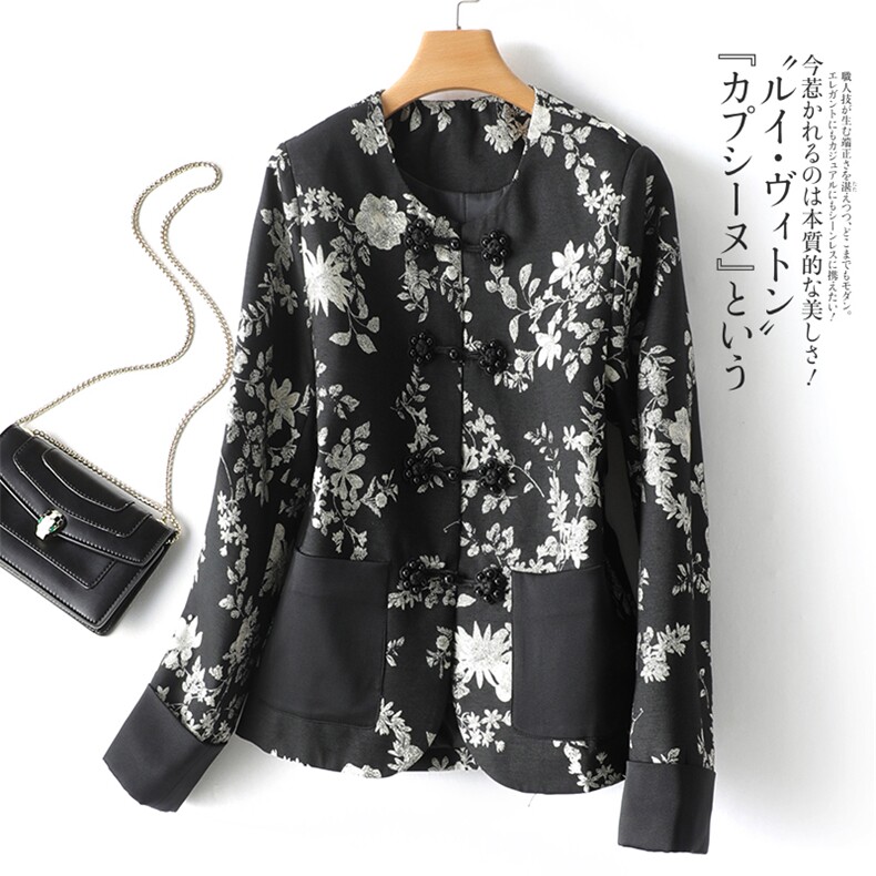复古潮流女装短款外套优雅印花设计时尚百搭显瘦上衣，女装短外套，水衣源