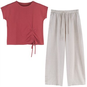 棉麻套装女夏装2025夏季高端刺绣亚麻两件套复古妈妈民族风女装，女装套装/套裙，阿丹