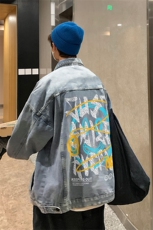 男装牛仔外套2026秋季港风笑脸印花男生翻领夹克XZ514-2-N88-P88，男装工装外套，星座514-2(原B239)