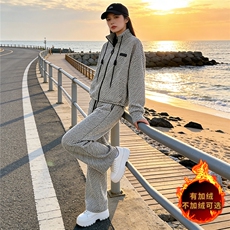 时尚休闲套装女秋冬季新款修身显瘦立领开衫卫衣阔腿长裤两件套潮，女装套装/套裙，2C310