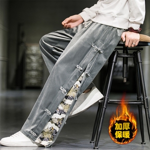 2025冬季新款风加绒休闲裤盘扣拼接阔腿裤灰K105-P80单的少10图片