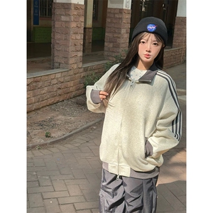 抖音得物高品质26春装美式高街重磅结构拼接织带立领卫衣外套CM42图片