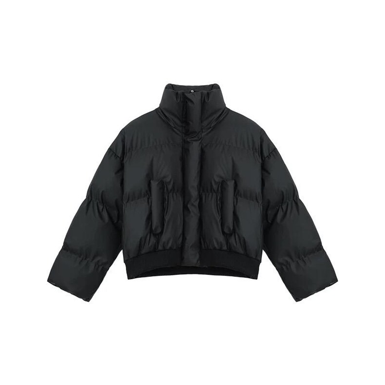 现货5W件冬季三防重磅硬挺boxy短款羽绒立领PU皮棉衣外套加厚棉服,男装棉衣,电商A486-1