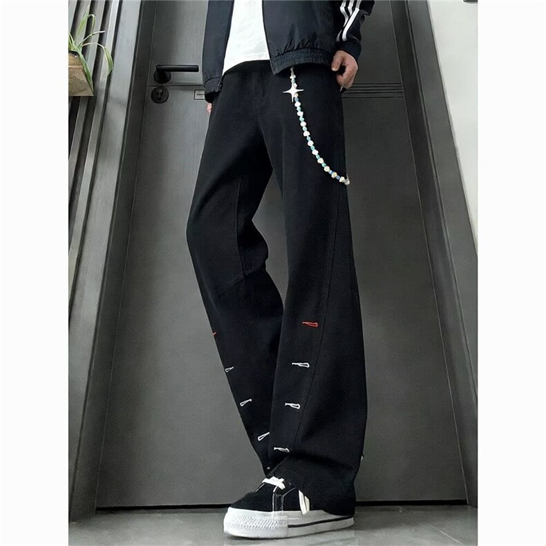 美式裤子男款春秋季2026新款潮牌宽松直筒阔腿牛仔裤AM1313P42，男装牛仔裤，星座1013-5