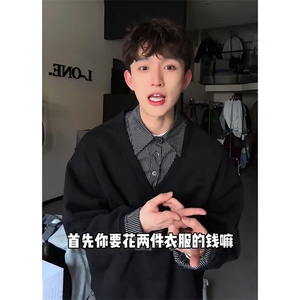 8198-P46 春秋美式潮牌假两件衬衫领卫衣男女重磅宽松休闲百搭图片