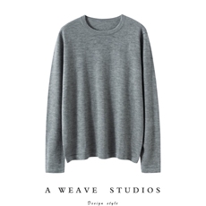 女式极简休闲松弛感圆领长袖，女装针织衫/毛衣，旭日羊绒